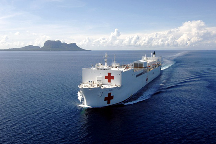The U.S. Navy Ship Mercy is a hospital ship able to rapidly respond to a range of situations on short notice and capable of supporting medical and humanitarian assistance needs with special medical equipment and a multi-specialized medical team, providing a range of services ashore as well as onboard. (U.S. Navy photo/Petty Officer Edward Martens)